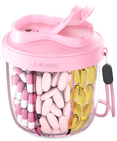 Tablettenbox 7 Tage Morgens Mittags Abends,Rund Medikamentenbox mit 7 Großen Fächern & Breiter Öffnung für einfache Anwendung, Tragbare Pillenbox für Medikamente & Vitamine Fischöl usw（Baby Pink）