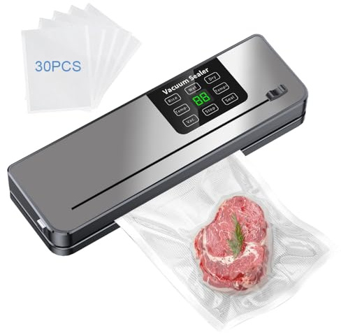 Vacuum Sealer Machine, JiHiGe 75kpa Powerful Suction Vacuum Sealer for Dry and Moist Food Fresh Preservation, Multi-Functional Vacuum Sealer With 30 Textured Packaging Bags