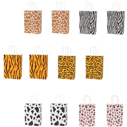 Abaodam 12 Stück Geschenkbeutel aus Papier mit Tiermuster Große Tragetaschen aus Kraftpapier Dekorative Papiertüten für Kinderparty Weihnachten und Geschenkverpackung