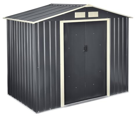 Abri de Jardin 213 x 127 x 185 cm Toit à pignon tôles en Acier galvanisées Gris foncé 03_0007172