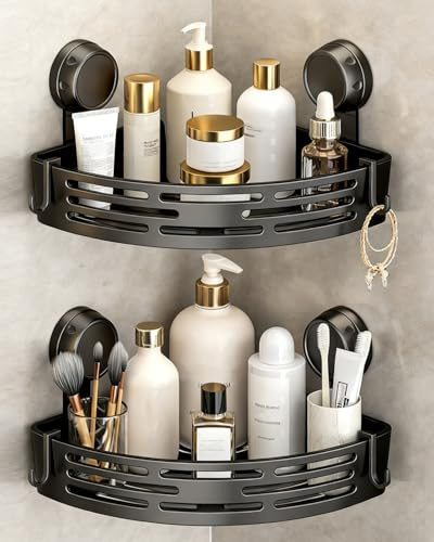 Vlmiuk Corner Shower Caddy Suction Cup, 2 Pack Triangle Corner Shower Shelves No Drilling Bathroom Organizers and Storage, Removable Waterproof Showers Bathroom Shelf Rack