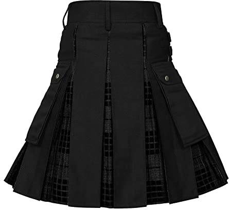 Générique Kilt écossais pour Hommes, Taille élastique, avec Doublure en, Cordon de Serrage réglable, Respirant, à séchage Rapide, Noir, Blanc, Vert, Gris, Kilt Cargo Tactique