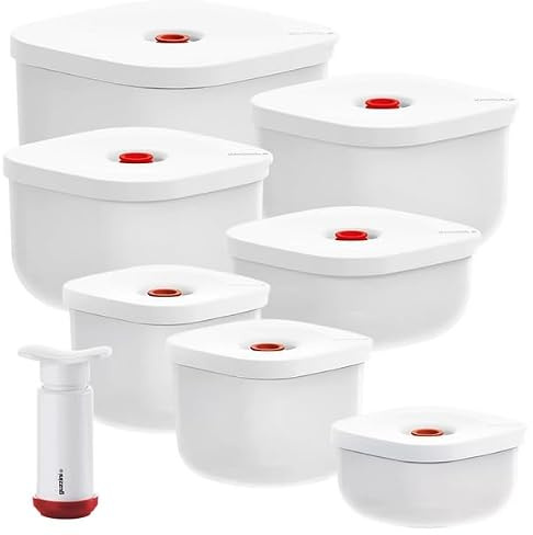 Aran Natural-Lab, Guzzini SAVE-IT Kit Sottovuoto, 8 Pezzi, Set Contenitori Ermetici con Pompa Manuale, BPA Free, Lavabili in Lavastoviglie