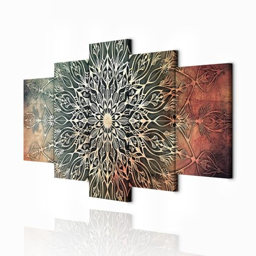 decomonkey Wandbilder Mandala 100x50 cm 5 Teilig Leinwandbilder Kunstdruck