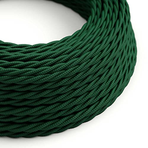 creative cables Cable Eléctrico Trenzado Recubierto en Tejido Efecto Seda Color Sólido Verde Oscuro TM21-1 Metro, 2x0.75