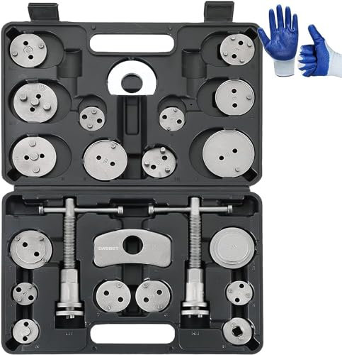 DASBET 24PCS Heavy Duty Disc Brake Caliper Tool Set and Wind Back Kit for Brake Pad Replacement Front & Rear Brake Piston Rewind Tool with Storage Case & One Pair of Glove(Black)