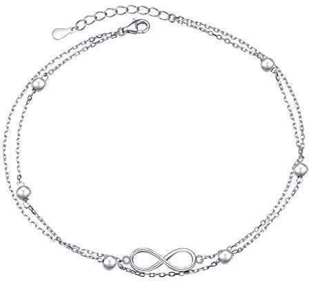 Flyow Cavigliera in argento sterling 925 per donne e ragazze malocchio Hamsa mano a strati cuore regolabile 9 10 11 pollici infinito piede caviglia bracciale gioielli regalo di compleanno, 9 10 inch
