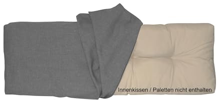LILENO HOME Palettenkissen Bezug Grau - Ersatzbezug für Rückenkissen 120 x 40 x 16-20 cm - Polster Bezug für Europaletten - Palettenkissen Outdoor Hülle für Palettenmöbel