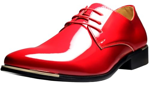zpllsbratos Scarpe Stringate Derby Uomo Scarpe Eleganti Pelle Oxford Scarpe Formali Abito Cerimonia (Rosso,44)
