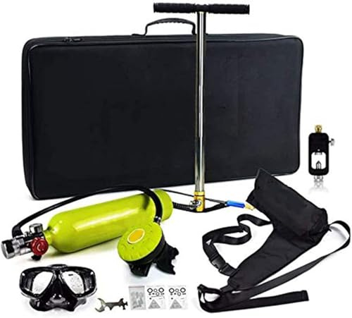 Mini Tauchflasche 1L Sauerstoffflasche Tauchflasche Mini zum tauchen Mit 15 Bis 20 Minuten Tauchen Sauerstofftank Taucher Set Tauchausrüstung Tragbare(mit Tauchadapter, Pumpe) Komplettsetful,Grün