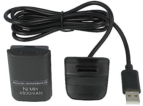 vhbw kit Play&Charge compatibile con Microsoft Xbox 360 Controller - 1x cavo di alimentazione, 1x batteria, nero