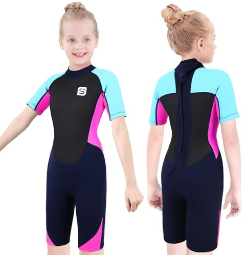 Kid Shorty våtdräkt 2,5 mm, kort våtdräkt för barn, Junior Ultra Stretch Neopren våtdräkt för flickor snorkling och dykning simning och vattensport