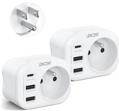 LENCENT 2 Packs Adaptateur Prise USA Américaine Canada Mexique Thaïlande | Adaptateur de Voyage 2 Ports USB et 1 Port USB-C adapté aux États-Unis, Adaptateur électrique Mâle USA/Femelle France