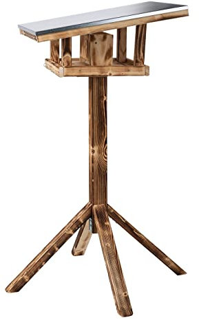Dehner Natura Wildvogel-Futterhaus Rofan, inkl. Ständer Alpstein, 129.7 x 84.3 x 84.3 cm, Fichtenholz geflammt/Blech, braun/Silber
