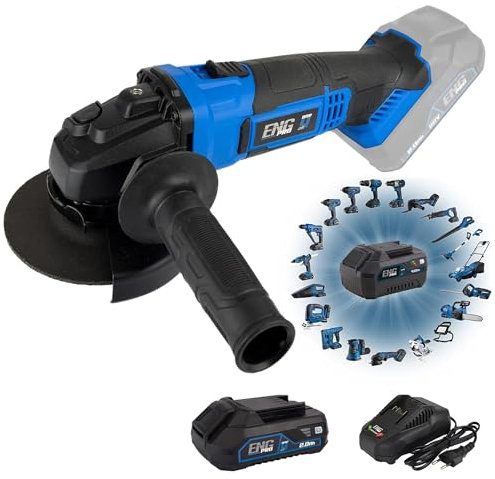 Smerigliatrice Angolare 125 mm - Linea Professionale a Batteria ONE4ALL 20V – 10000 rpm, Disco da Taglio Incluso, 1 Batteria 2.0Ah e Caricabatteria - ENG PRO