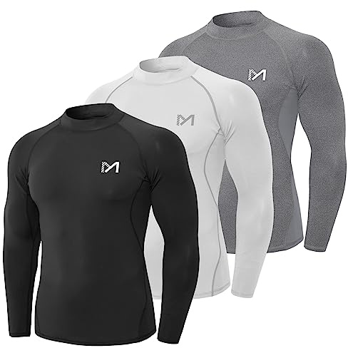 MEETYOO Maillot Compression Homme,Nero+Bianco+Grigio-Lunga,L