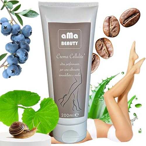 AMA BEAUTY - Crema Anticellulite Forte, Crema corpo Rassodante Tonificante per il trattamento di gambe e glutei, drenante, brucia grassi, antinfiammatoria, ingredienti naturali, 220ml