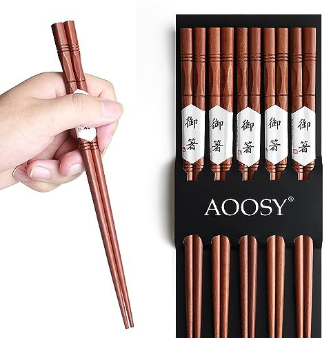AOOSY 5 Paar Japanischer Stil Holz Essstäbchen Wiederverwendbar Essstäbchen Spülmaschinenfest Essstäbchen, 22,5 cm
