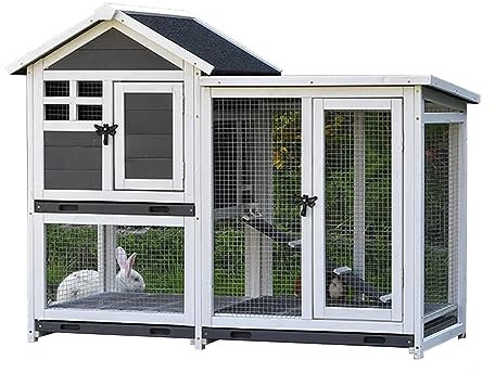kaninchenstall hasenstall Kaninchenstall mit Drahtboden und Tablett, Innen Draußen Hasenstall für 4 Hasen, 2-stöckig Kaninchenkäfig für Meerschweinchen/Schweine/Hamster/Küken, Holzrahmen Wasserdicht (