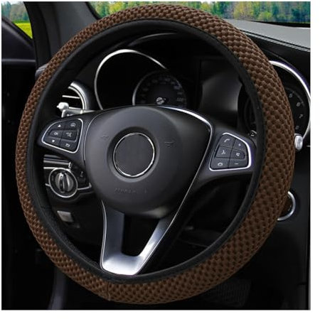 Adunsiaoto Autos Lenkradbezug Mikrofaser Leder Lenkradhülle, Elastischer Leder-Lenkradbezug 37-38 cm, Atmungsaktiver Lenkradschutz Geeignet für Auto/SUV(Braun)