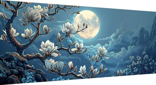 Qiaoqoo Blume Diamond Painting xxl 225x90cm, 5D DIY Diamant Painting Bilder Mond Diamand Painting Kinder mit Diamond-Painting Zubehör, Groß Diamant kunst Basteln Erwachsene, Home Décor Malerei