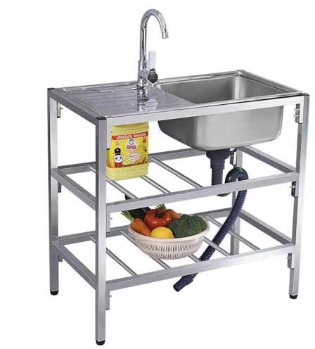 Free Standing Catering Commercial Sink Single Bowl Unit Free Standing Utility Sink with Faucet with Workbench and Storage Shelves for Restaurant Room Garage Basement Outdoor Indoor. (Color : Single c