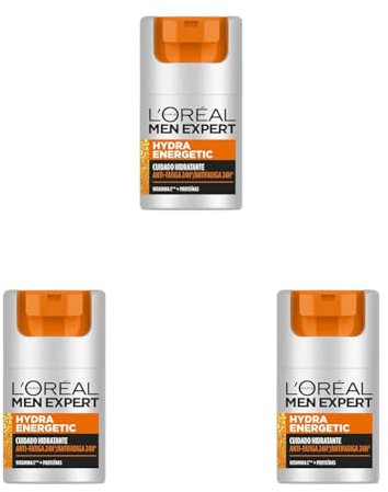 L'Oréal Men Expert Crema hidratante antifatiga para hombre, Crema Hydra Energetic para hombre con Vitamina C*, Combate la apariencia de ojeras e hidrata la piel - 50 ml (Paquete de 3)