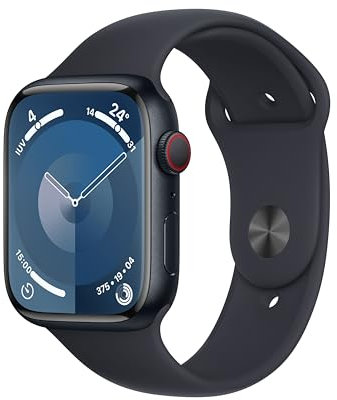 Apple Watch Series 9 [GPS + Cellular, 45mm] Midnight Aluminium Case with Midnight Sport Band, S/M (Renewed)