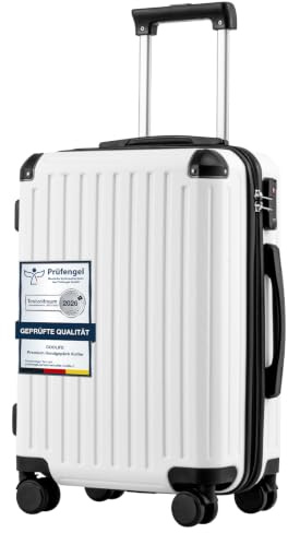 COOLIFE Handgepäck Koffer Hartschalen Hartschalenkoffer, PC+ABS, 55.5 cm M | Reisekoffer mit TSA-Schloss Teleskopgriff und 4 Zwillingsrollen, Trolley-Koffer für Geschäftsreise, Wochenendausflug, Weiß