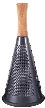 Cone Cheese Grater with Handle Stainless Steel Grater Triple Function Wood Handle Shredder Non-Slip Rubber Bottom Hand Held Multifunction Vegetables Grater Black 4-Size (Size L: 10.6 X 4.7 Black)