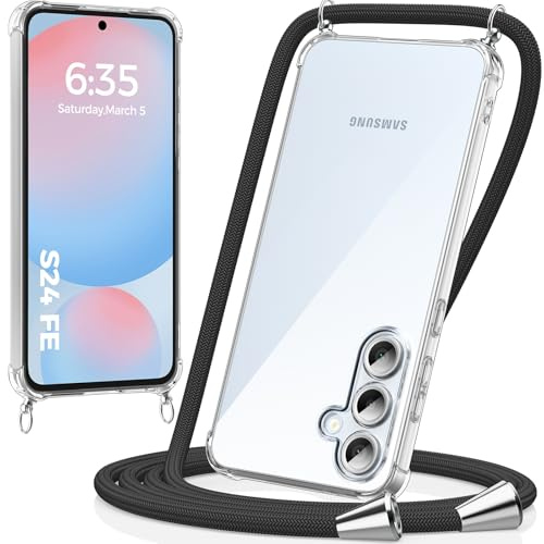 caslord Handyband kompatibel mit Samsung Galaxy S24 FE | Transparent Hülle mit Handykordel | Handyhülle für zum Umhängen | für Sport Reisen Partys Einkäufe Babypflege | Schwarz