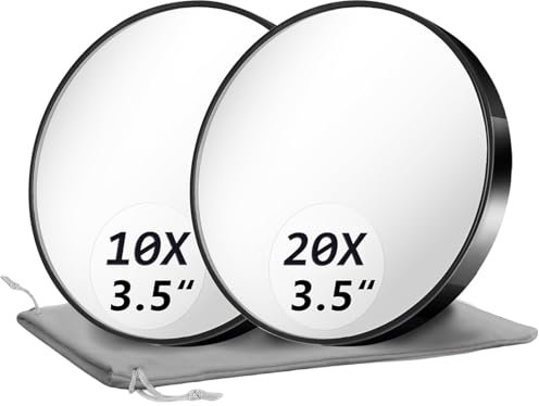 Moguri Specchietto ingranditore, set da 10 e 20 pezzi, specchio ingranditore da 8,8 cm con due ventose, set di specchietti da viaggio fornito con custodia portatile
