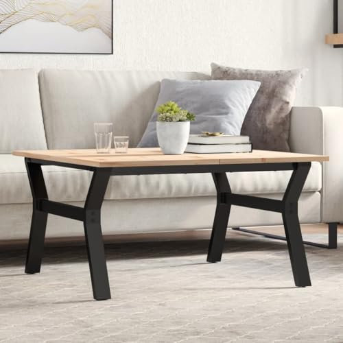 Baziroo Couchtisch Y-Gestell 90x90x45 cm Wohnzimmertisch Großer Wohnzimmermöbel Telefontisch Kaffeetisch Satztisch Sofatisch Beistelltisch Massives Kiefernholz Rahmen Gusseisen Braun