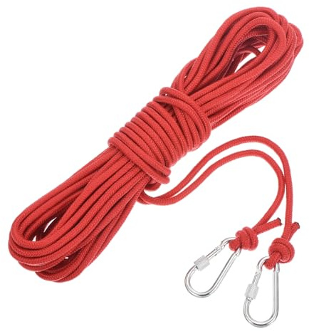QUARKZMAN Corda Polipropilene con Gancio 6mm, 15m Raggi Galleggiante Nylon Corda Intrecciata da Arrampicata Paracord per Ancora Barca da Vita Piscina Marina, Rosso