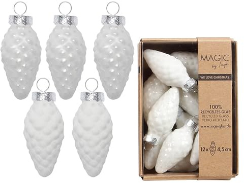 Christbaumschmuck Zapfen 4,5cm Glas 12 Stück - matt & glänzend - Christbaumkugeln für Weihnachtsbaum - Weihnachtskugeln & Weihnachtsbaumschmuck zu Weihnachten Weiß - Pure White