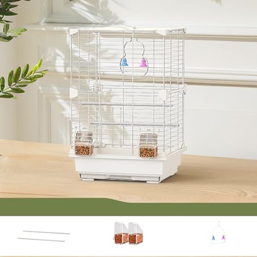 RTTZBOZ Papageienkäfig, Kleiner Vogel Käfig mit Ständer, Vogelkäfig aus Metall, für Sittiche, Nymphensittiche, Wellensittiche, Kleine Vögel, Papageien(White,30 * 23 * 43cm/12 * 9 * 17in)