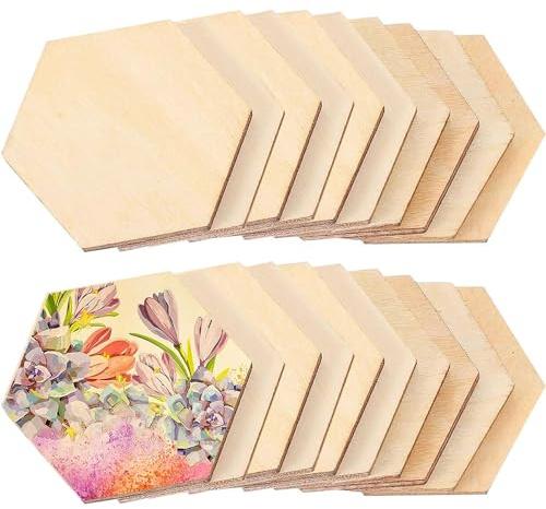 Sechseckige Naturholzscheiben, 20 Stücke 10cm Holzplatte Sechseckige,Unvollendete Holzplatte zum Basteln für Pyrografie, Malerei, hängende Dekorationen