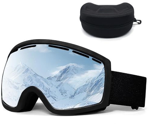 YushengTai Skibrille Schwarz, Skibrille Herren Damen, Ski Brille für Damen Herren Erwachsene Brillenträger, Anti Fog Uv-Schutz Schutzbrille für Skifahren, Motorrad, Fahrrad, Skaten