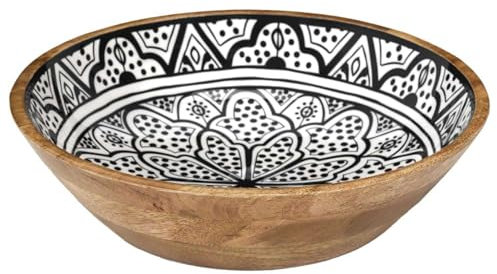 HOME DECO FACTORY - KA0568 Ensaladera de Madera de Mango Dune Negro, Diseño Moderno, para Ensaladas, Frutas, Decoraciones, Fácil Mantenimiento, Diámetro 28 cm, Marrón, Blanco, Negro