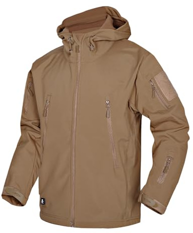 Kelmon Softshell-jacka för män, varm fleece, vattentät militärjacka, taktisk jacka, varm utomhusjacka, vindtät funktionell jacka med fickor med flera blixtlås, SOLBRÄNNA, XXL