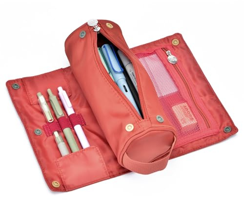 Lanxivi Federmäppchen mit großem Fassungsvermögen, aufrollbares Design, multifunktionaler Stifthalter, Schreibwaren-Stifttasche für Teenager, Mädchen und Jungen, Camping-Stil, Orange/Rot