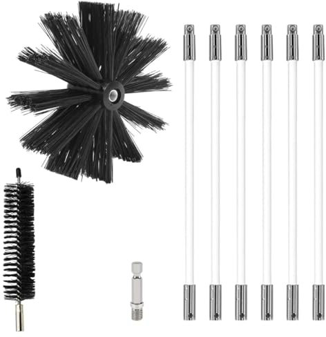 MOCNT Kaminbürste Stange Set Ofenrohrbürste Reinigungsbürste Schornsteinbürste Schornsteinfegerbesen Kaminbesen 6 Flexiblen Stangen 1 Bürstenkopf 200mm 1 Bürstenkopf 38mm