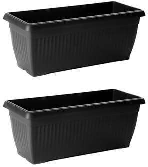 Stolmet Rectangular Corinthian Trough Planter (18L, 35L, 44L) - Terracotta or Anthracite - Durable, Weather-Resistant - Sold Individually or in Sets of 2 (Anthracite, 70cm x2)