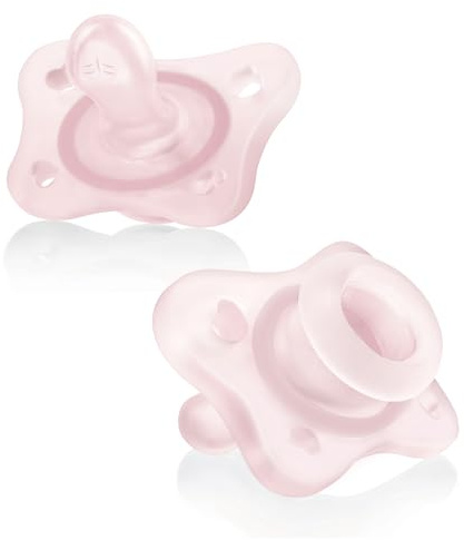 Chicco Mini Orthodontic Pacifier One-Piece Silicone, 0-2m, Pink 2-Pack
