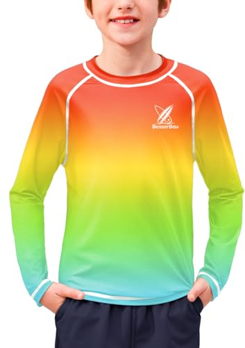BesserBay Little Boys Long Sleeve Rash Guard UV Protection Swim Shirt Quick Dry Swimming Top Rainbow Gradient 7-8 Years
