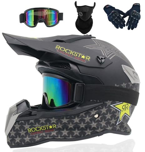 PAESCOY Motocross Helm Kinder Erwachsene Dirt Bike Offroad Cross Helms Herren ATV Motocross Helm Jugend Motorradhelm MX Enduro Full Face MTB Helm Mit Brille Maske Handschuhe Downhill Helm,Color/A-M