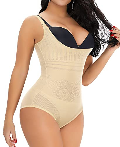 YARRCO Shapewear Damen Bauchweg Body Shaper Miederslip Shaping Bodysuits Leicht Figurformende Unterwäsche U-Ausschnitt (Beige, M)