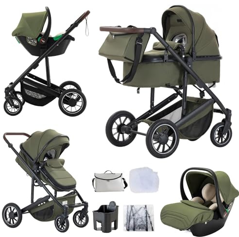 Lnhcrbs Passeggino 3 in 1,Verde-Set Passeggino,Ruota Anteriore Bloccabile