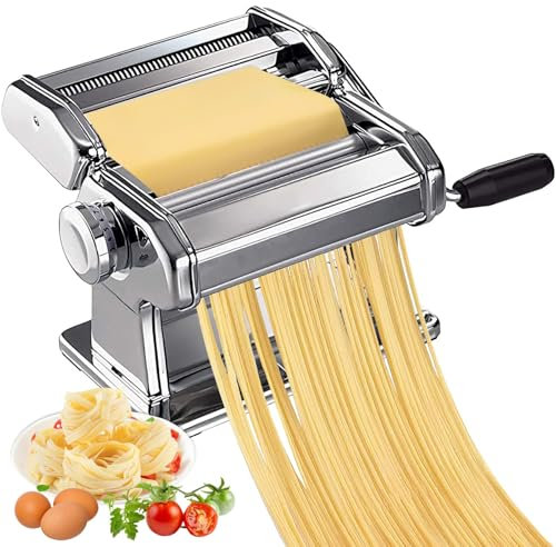 Manual Pasta Maker Machine Adjustable Thickness Settings, 3 in 1 Stainless Steel Pasta Machine (9 Thickness Settings and 2 Fineness) Perfect for Spaghetti, Fettuccini, Lasagna, or Dumpling Skins