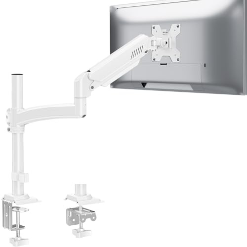 ELIVED Monitor Halterung für 13-32 Bildschirme, hält 2-10 kg Monitor | Gasfeder Monitor Arm mit VESA 75/100mm, Höhenverstellbare Einarmig Monitorarm mit Neigbar, Schwenkbar, Drehbar, Weiß, EV6033W